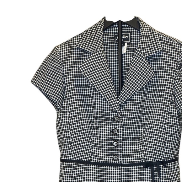 Sweet Suit Black White Checkered Peplum Blouse Top Jacket Collared Retro Chic 12 - Picture 6 of 11